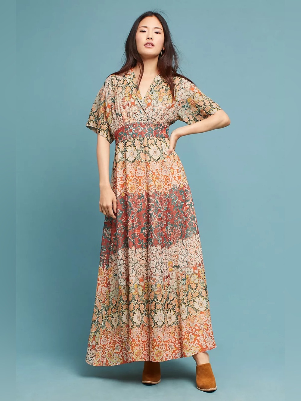 Moulinette Soeurs Women’s Sz 6P Floral Printed Silk Maxi Dress Anthropologie